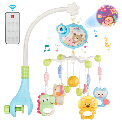 XUEYU Musical Animal Crib Mobile with Relaxing Music, Stars Projector, Hanging Toys with Animal play