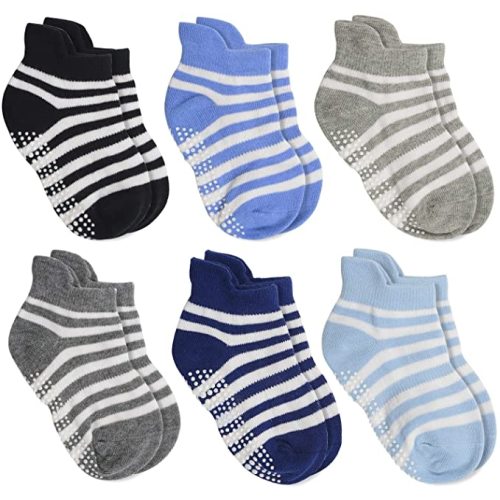 Aminson Anti Slip Non Skid Ankle Socks With Grips for Baby Toddler Kids Boys Girls