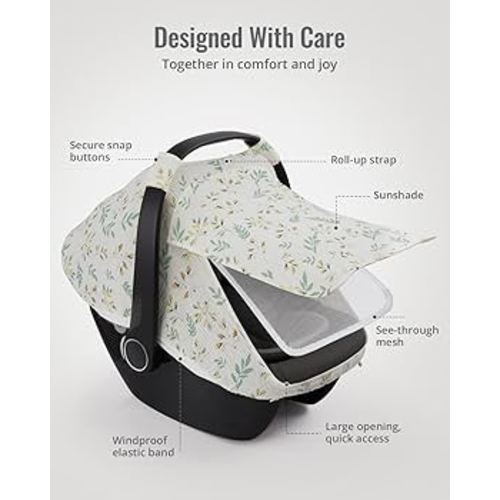 Amazon.com: Blissful Diary Baby Car Seat Cover, Extra Large Mesh Window, Breathable Muslin Cotton, Infant Windproof Canopy, Agreeable Gray : Baby