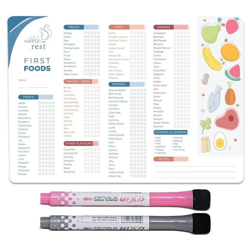 Baby's First Foods Tracker Fridge Magnet, Dry Erase Activity Poster, Daily Food Log, 101 Before One, Baby Food Chart/Checklist 25x35cm