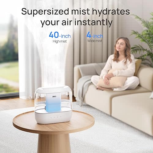 Dreo Humidifiers for Bedroom, Top Fill 4L Supersized Cool Mist Humidifier with Oil Diffuser and Nightlight, 32H Runtime, Quiet Ultrasonic Humidifiers for Home, Large Room, Baby Nursery and Plants