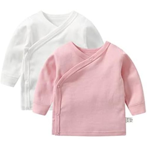 Baby Long Sleeve Side-snap Cotton Shirt Unisex Newborn Girls Boys Kimono Tee Shirts Top