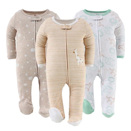 The Peanutshell 3pk Cotton Sleeper Set For Baby Boy And Girl, Serene Safari, 3 Months