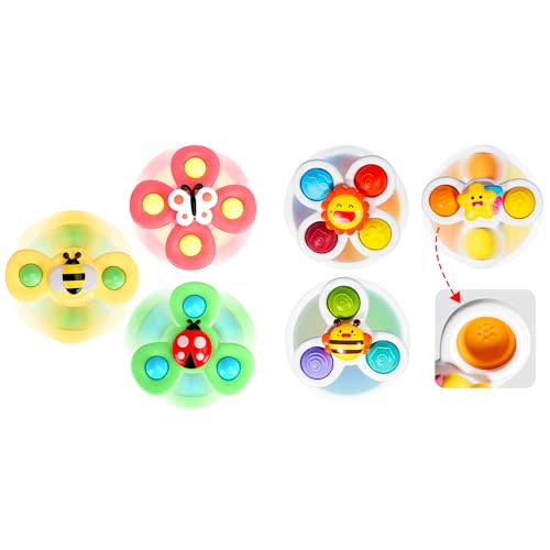 ALASOU 6 PCS Suction Cup Spinner Toys(3 Farm+3 Star) for Infant and Toddlers