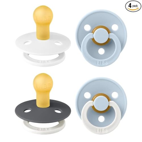 BIBS Color Pacifiers 4-Pack | BPA Free Soother Pacifier | Round Nipple | Natural Rubber Latex | Made in Europe | Size 0-6 Months | White Glow Mix