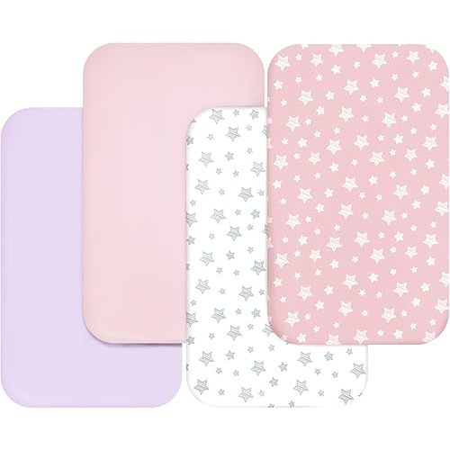 Bassinet Sheets for Baby Boys Girls 4 Pack(33" x 20"), Compatible with Mika Micky, Baby Delight, Dream On Me, Koola Baby, AMKE and Other Rectangle Bassinet Mattress, Pink