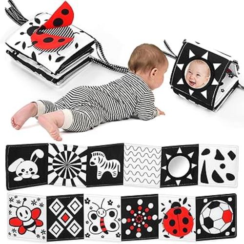 Newborn Toys,Black and White High Contrast Baby Book for Newborn Toys 0 3 Months Brain Development,Tummy Time Toys Sensory Infant Toys,Montessori Toys for Babies Essentials 0 6 12 Gifts