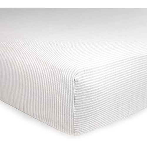 Little Unicorn 100% Natural Organic Cotton Muslin Crib Sheets | Breathable, Naturally Soft Fabric (Sand Stripe)