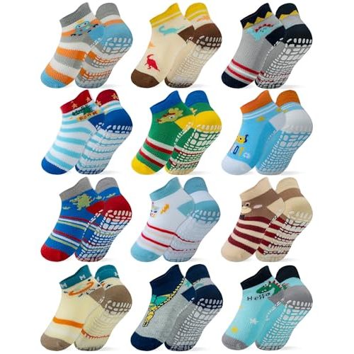RATIVE Anti Slip Ankle Socks with Grips for Baby Toddler Kids Boys Girls