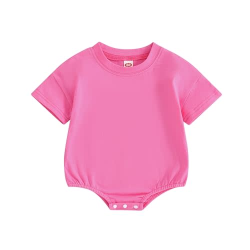 Merqwadd Baby Boy Girl Bubble Romper Infant Oversize Plain Crewneck T-Shirt Bodysuit Tops