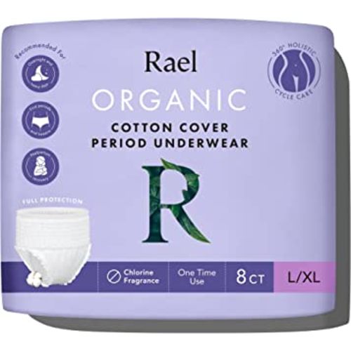 Rael Disposable Underwear for Women, Organic Cotton Cover - Incontinence Pads, Postpartum Essentials, Disposable Underwear, Unscented, Maximum Coverage (Size L-XL, 8 Count)
