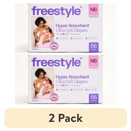 (2 pack) Freestyle Hyper Absorbent Ultra Soft TCF Baby Diapers, Size Newborn, 56 Count (Select for More)