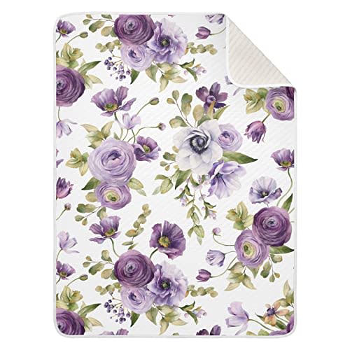 Pigsaly Violet Flowers Fresh Foliage Baby Blankets 30 X 40 in Purple Rose Spring Toddler Blanket Newborn Crib Blanket Nursery Bed Blankets for Stroller Toddler Bed Carseat
