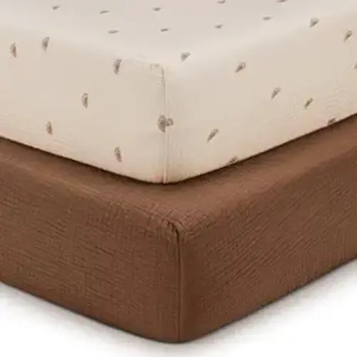 Muslin Crib Sheets for Girl Boy, Boho Neutral Soft Cotton Baby Sheet for 52''x28'' Standard Crib Mattress, 2 Pack(Sunshine&Brown)