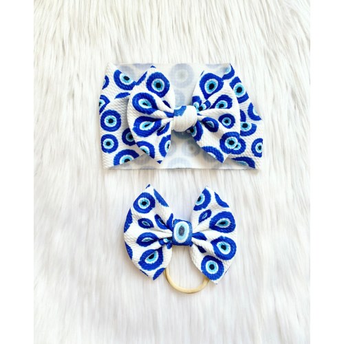 Evil Eye Baby Bow, Bow on Nylon, Bow Headwrap, Bow on Clip, Pigtail Bows, Bow Headband, Flapless Bow, Baby Bow, Hair Bow, Toddler Bow