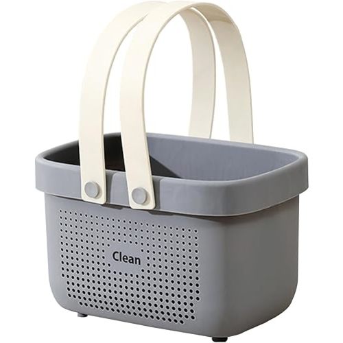 JiatuA Plastic Storage Basket with Handle Portable Shower Caddy Tote Organizer Basket Bin for Bathroom Kitchen Dorm Room Bedroom, Small Grey