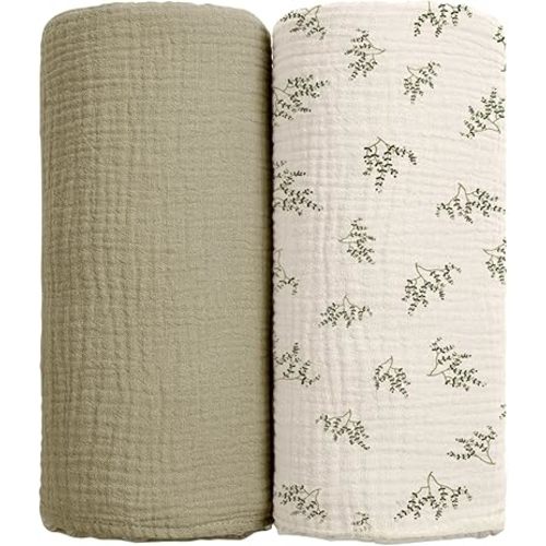 lulumoon Baby Muslin Swaddle Blankets: Soft Receiving Blanket for Newborn - Cotton Swaddling Blanket for Neutral 2Pack(Leaf Autumn)