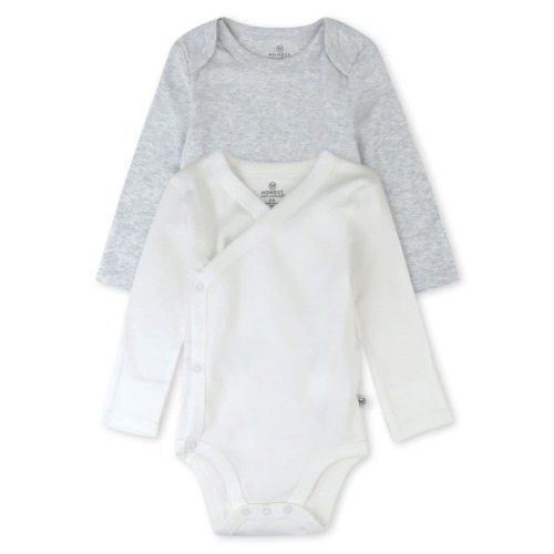 Honest Baby Clothing Organic Cotton Boy/Girl Long Sleeve Bodysuits, Preemie to 12M, 2-Pack
