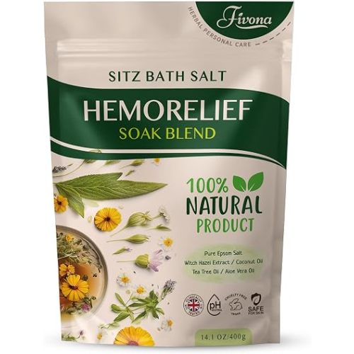 Hemorrhoid Treatment Sitz Bath Salt - Natural Soak Blend Epsom Salt with Essential Oils, Postpartum Recovery and Discomfort Relief, Perineal Care Soaking for Fissures and Bartholin Cysts - 14.1oz