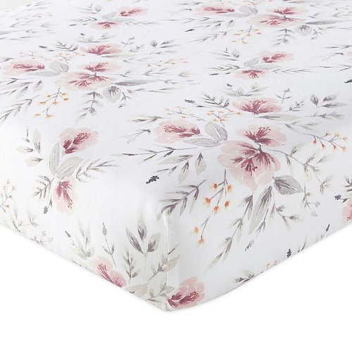 Levtex Baby Adeline Blush Floral 100% Cotton Fitted Bed Sheets, Crib Toddler Bed - Floral