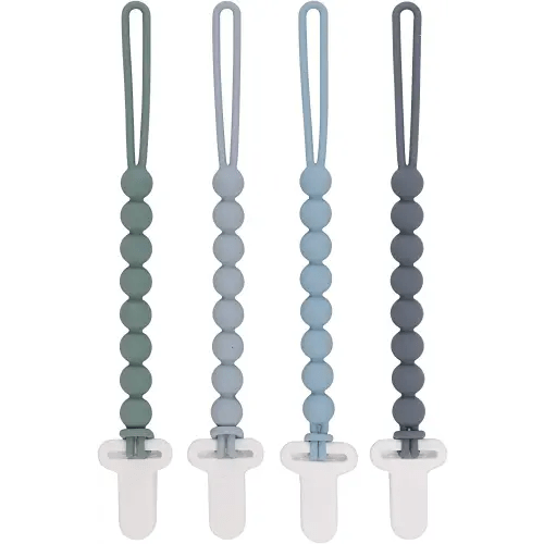 4-Pack Silicone Pacifier Clips with One-Piece Beads for Baby Boys and Girls - Flexible and Rust-Free Holders for Teething Relief and Baby Essentials, Safe for Newborns (Grey)