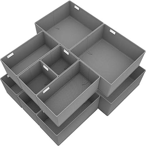 Drawer Organizer for Clothes, 12 Pack Dresser Drawer Organizer Bins, Closet Organizers and Storage Dividers for Clothing, Underwear, Socks (GREY)