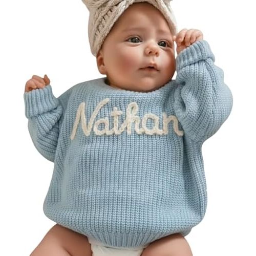 Personalized Baby Sweater with Name Custom Sweater for Newborn Boy Girl Hand-Embroidered Gift for Baby Shower Birthday Xmas