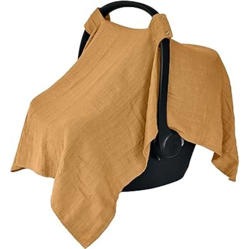 Denmark - 100% Organic Muslin Baby Car Seat Cover Muslin Carseat Canopy Baby Car Seat Covers for Boys and Girls (Autumn Yellow)