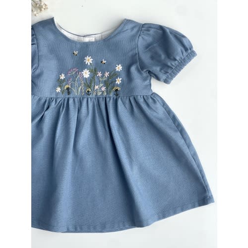 Wildflowers Garden Hand Embroidered Dress, Custom Soft Linen Dress, Toddler Linen Dress, Birthday Dress, Kids Clothing, Dress for Girls