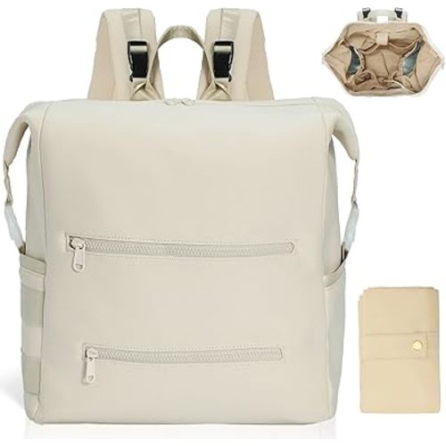 Diaper Bag Backpack,Large Neoprene Baby Bag for Boys Girls with 15 Diaper Bag Organizer,2 Insulated Pockets,Changing Pad,Stroller Straps,White