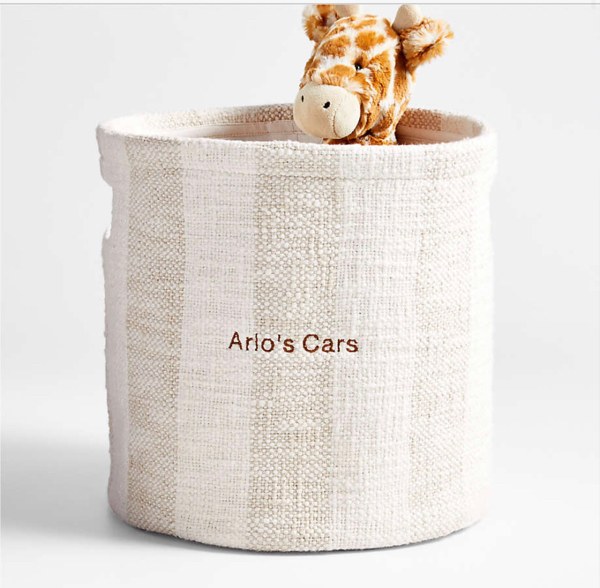 Cove Stone Tan Organic Cotton Striped Shelf Storage Bin