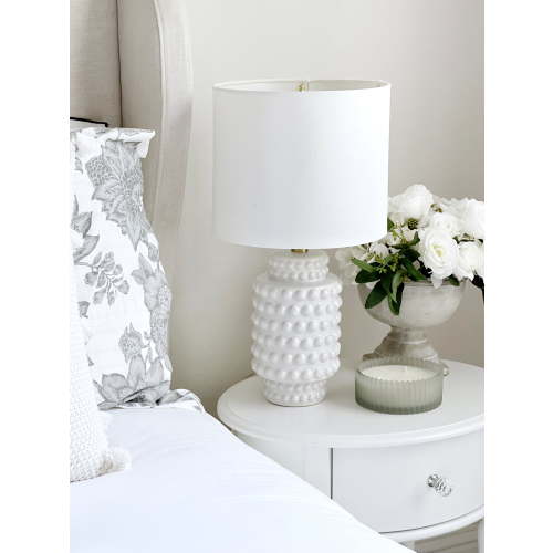 My Texas House Hob-Nail Ceramic Table Lamp - White, Brass