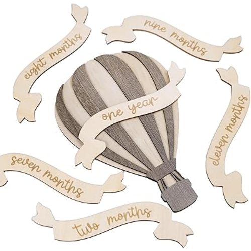 Monthly Baby Milestone Signs - Baby Monthly Milestone Wooden Circles for 1-12 Month Photos & Gender Neutral Announcement Cards (Air Balloon)
