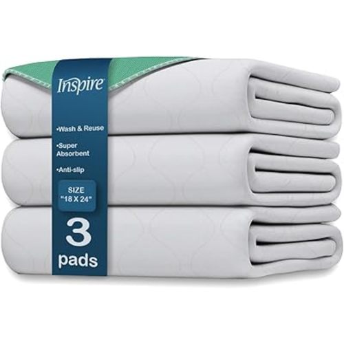 Inspire Washable Bed or Chair Pads | 3 Pack Waterproof Mattress Chucks Pad | Reusable Chux | for Adults Babies and Pets