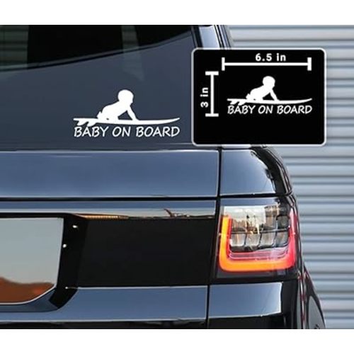 Baby On Board Surf Funny Vinyl Decals Stickers for Cars, Van, Trucks, Laptop (White, 6.5" x 3")