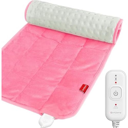 Comfytemp Weighted Heating Pad for Back & Cramps, 2.2lb Electric Neck Shoulder Heat Pad, Birthday Gifts for Women Men Mom Dad, 2H Auto-Off, 12x24, Washable, Pink