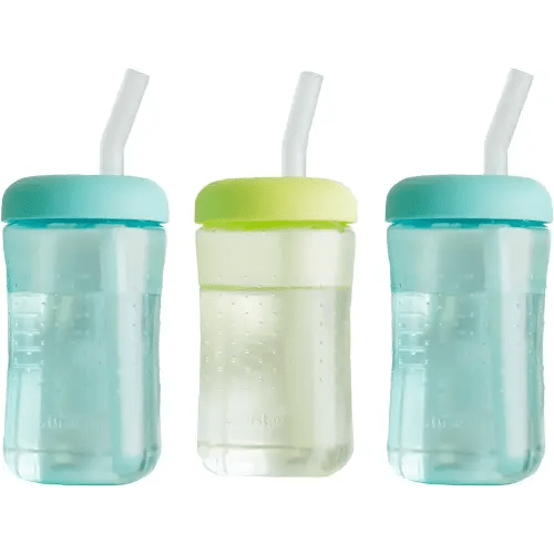 The First Years Squeeze & Sip Toddler Straw Cups - Squeezable Transition Sippy Cup with Silicone Straw - Toddler Feeding Supplies - 7 Oz - 3 Count - Ages 6 Months and Up