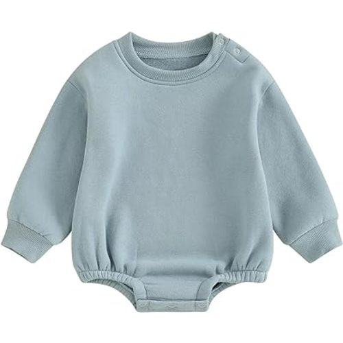 Baby Boy Girl Fleece Sweatshirt Romper Solid Color Long Sleeve Sweater Bubble Onesie Warm Fall Winter Clothes