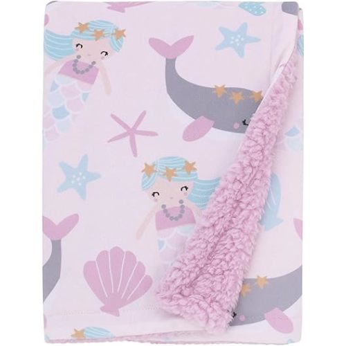 NOJO Sugar Reef Mermaid Pink, Aqua, Gray Super Soft Sherpa Baby Blanket