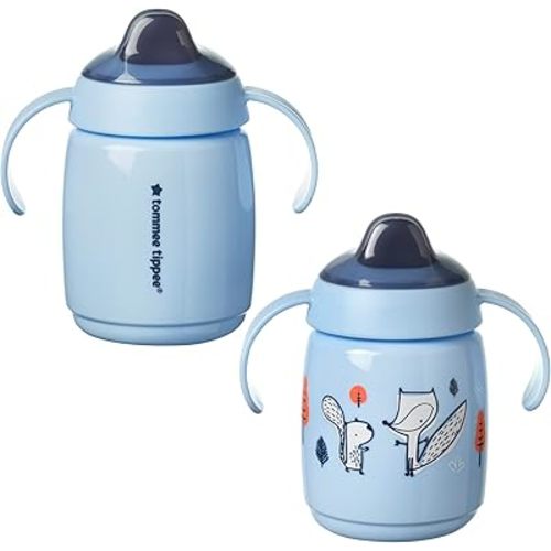Tommee Tippee Superstar Trainer Sippy Cup for Toddlers, INTELLIVALVE Leak-Proof & Shake-Proof (10oz, 6+ Months, 2 Count), Blue