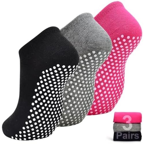 SkiBeaut Yoga Grips Non Slip Socks 3 Pairs Pilates Anti Skid Grippers Grippy Ballet Barre Socks for Women