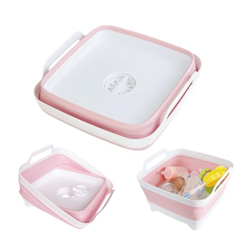 GIMWA Collapsible Wash Basin for Baby Bottles - 2.4 Gallons Portable Wash Bin for RV Camping Sink, Space-Saving Dish Tub (Pink)
