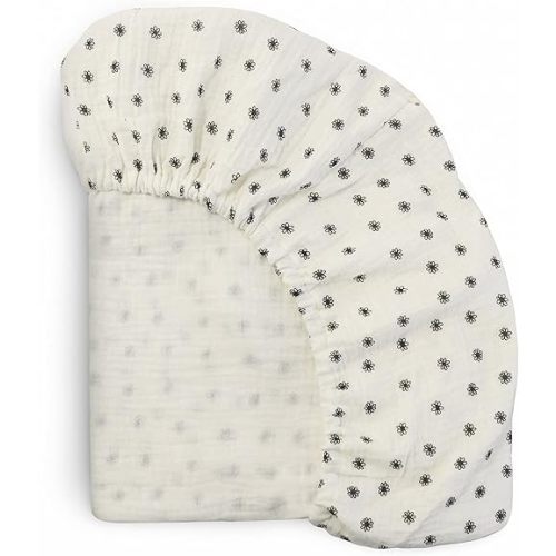 mushie Extra Soft Muslin Fitted Crib Sheet | 192 Thread Count | 28"x 52" (Black Daisy)