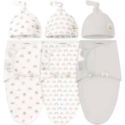 3-Pack Organic Baby Swaddle Sleep Sacks with Knot Hats, Newborn Baby Swaddles Wrap 0-3 Months, Ergonomic Wearable Blanket (Prairie)