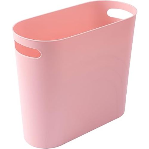 rejomiik Small Trash Can, 3.5 Gallon Slim Garbage Can Plastic Waste Basket with Handles Container Bin for Narrow Spaces Bathroom, Bedroom, Kitchen, Office at Home, Rosette Pink