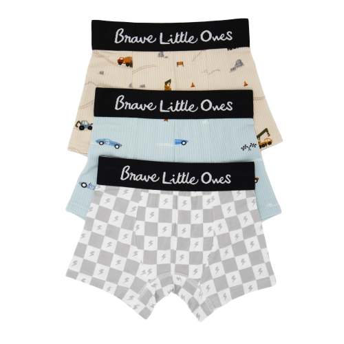 Race Cars, Construction and Checkered Lightning Bolt Boxer Brief 3 Pac
– Brave Little Ones