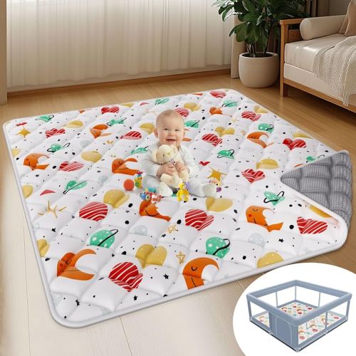 Baby Play Mat, 50 x 50 Inch Thickened Play Mat Perfect for Use Baby Playpen, Foldable Baby Playmat for Floor, Portable Activity PlayMats for Babies and Toddlers, Super Soft&Warm, Machine-wash