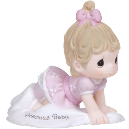 Baby Gifts, “Growing In Grace, Precious Baby”, Bisque Porcelain Figurine, Brunette Girl, #133040
