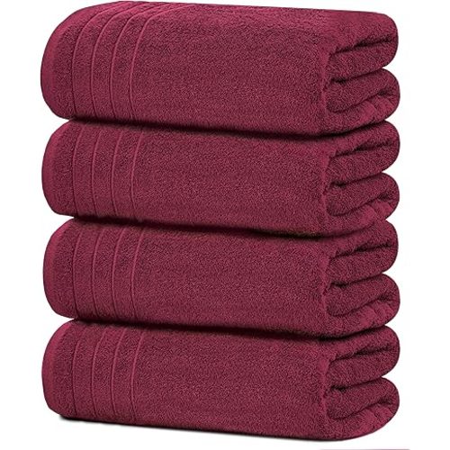 Tens Towels Pack of 4 Extra Large Bath Towels 30 x 60 Inches, 100% Cotton, Larger & Lighter Weight, Quicker to Dry, Super Soft and Absorbent, Perfect for Bathroom, Burgundy