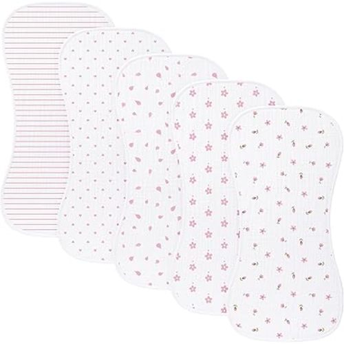 5 Pack Baby Burp Cloths, Unisex Newborn Burping Cloths, Soft and Absorbent Muslin Cotton, Large Size for Newborn, (Pink-fh)